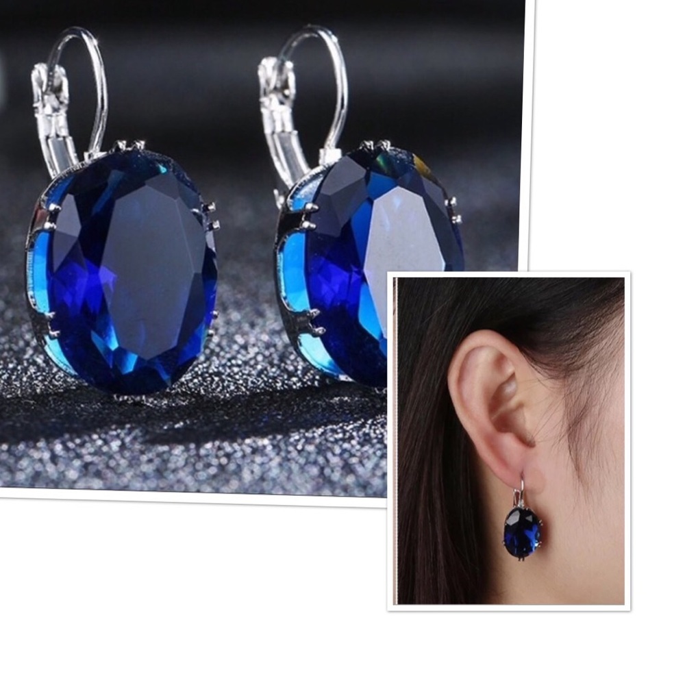 ✅🌹925 Oval Cut Zircon Crystal Drop Earrings.